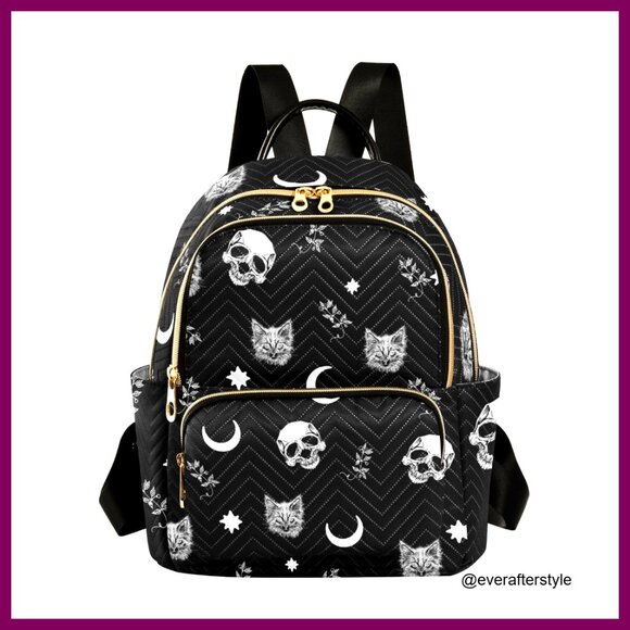 Quilted Mini Backpack Purse Lightweight Travel Rucksack Gothic Pattern Daypack main image 6